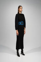 TWO TONE KNITTED RIBBED DRESS BLACK/BLUE thumbnail