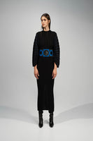 TWO TONE KNITTED RIBBED DRESS BLACK/BLUE thumbnail