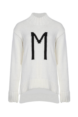 TURTLE NECK LETTER SWEATER IN IVORY